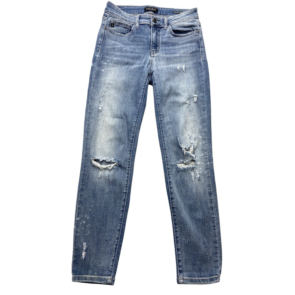 Judy Blue Womens 28x26 Blue Jeans Relaxed Fit Skinny Distressed Tag 7/28 Stretch